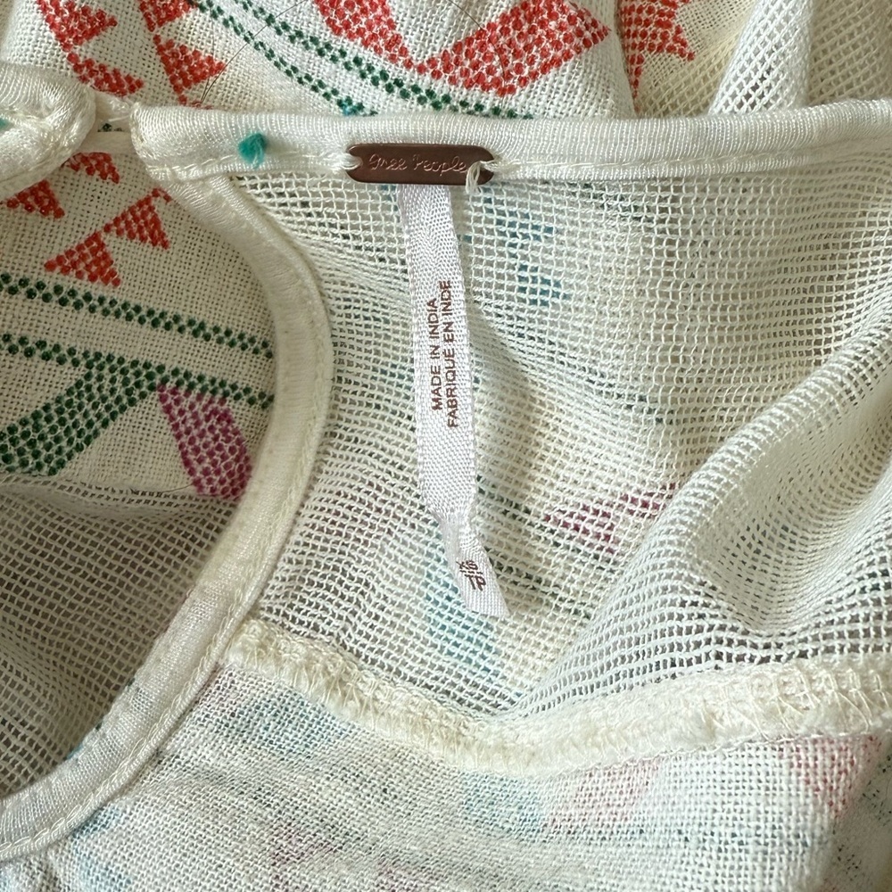 Free People Embroidered Boho Peasant Aztec Top Cream Multicolor - Picture 5 of 5